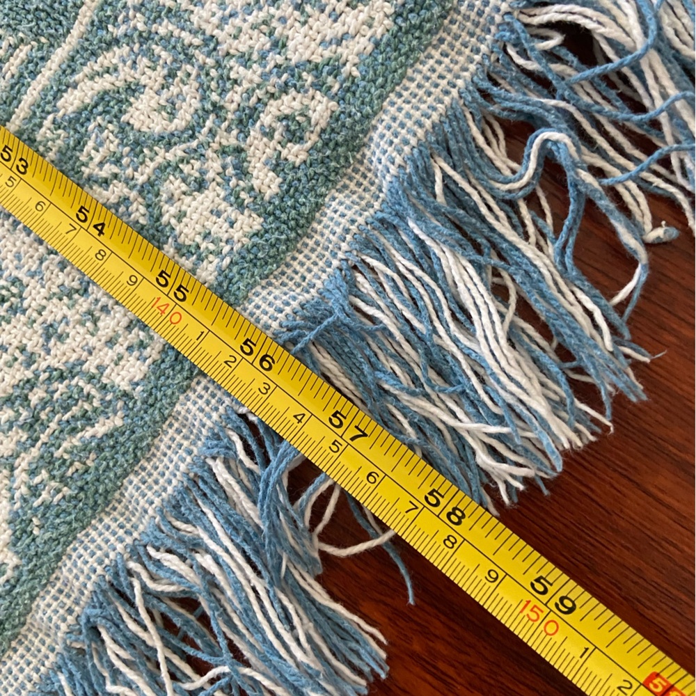 CAT Kitten Aqua Blue and White Cotton Tapestry Throw Blanket - Picture 4 of 6